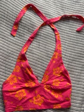 Garage Pink and Orange Floral Halter Crop Top